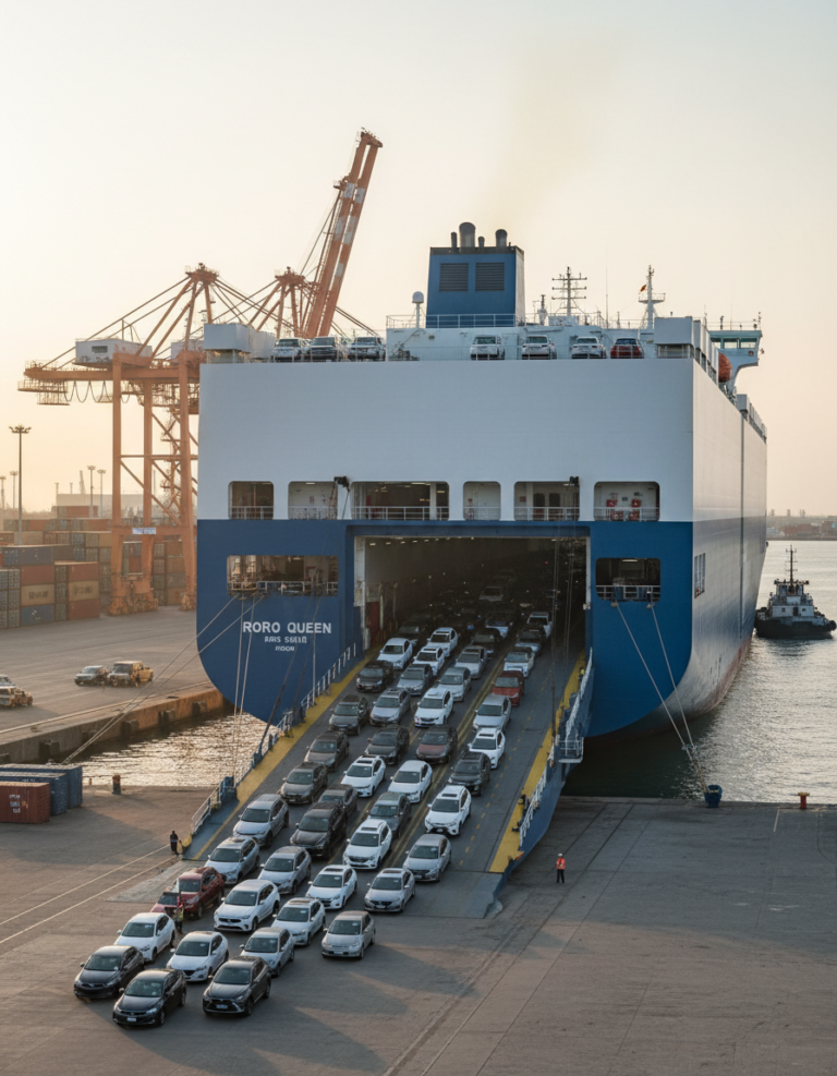 Pure Car Carrier RoRo vessel at port
