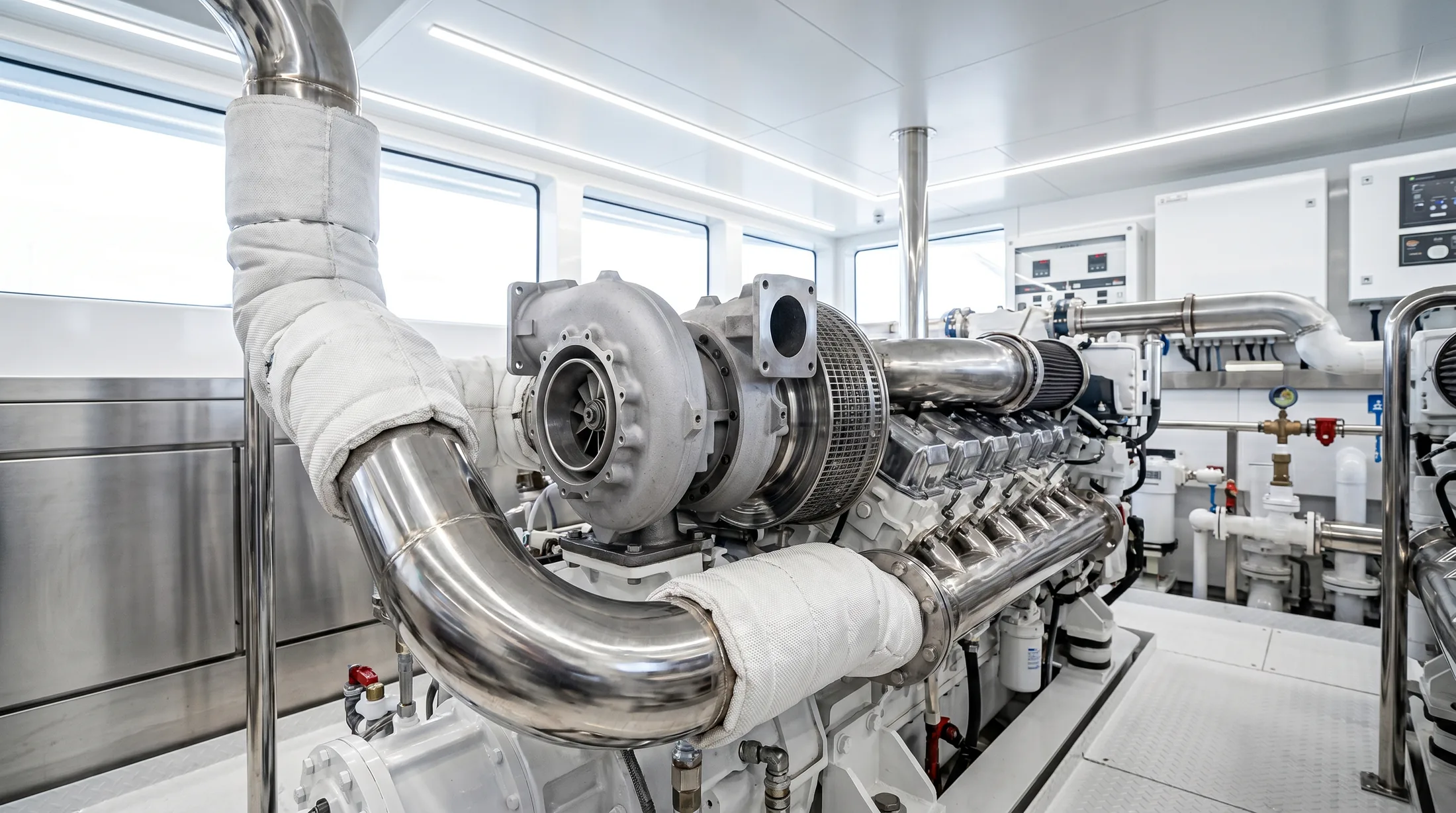 Turbocharger marine spare parts in a ship engine room — Wattmare supplier India