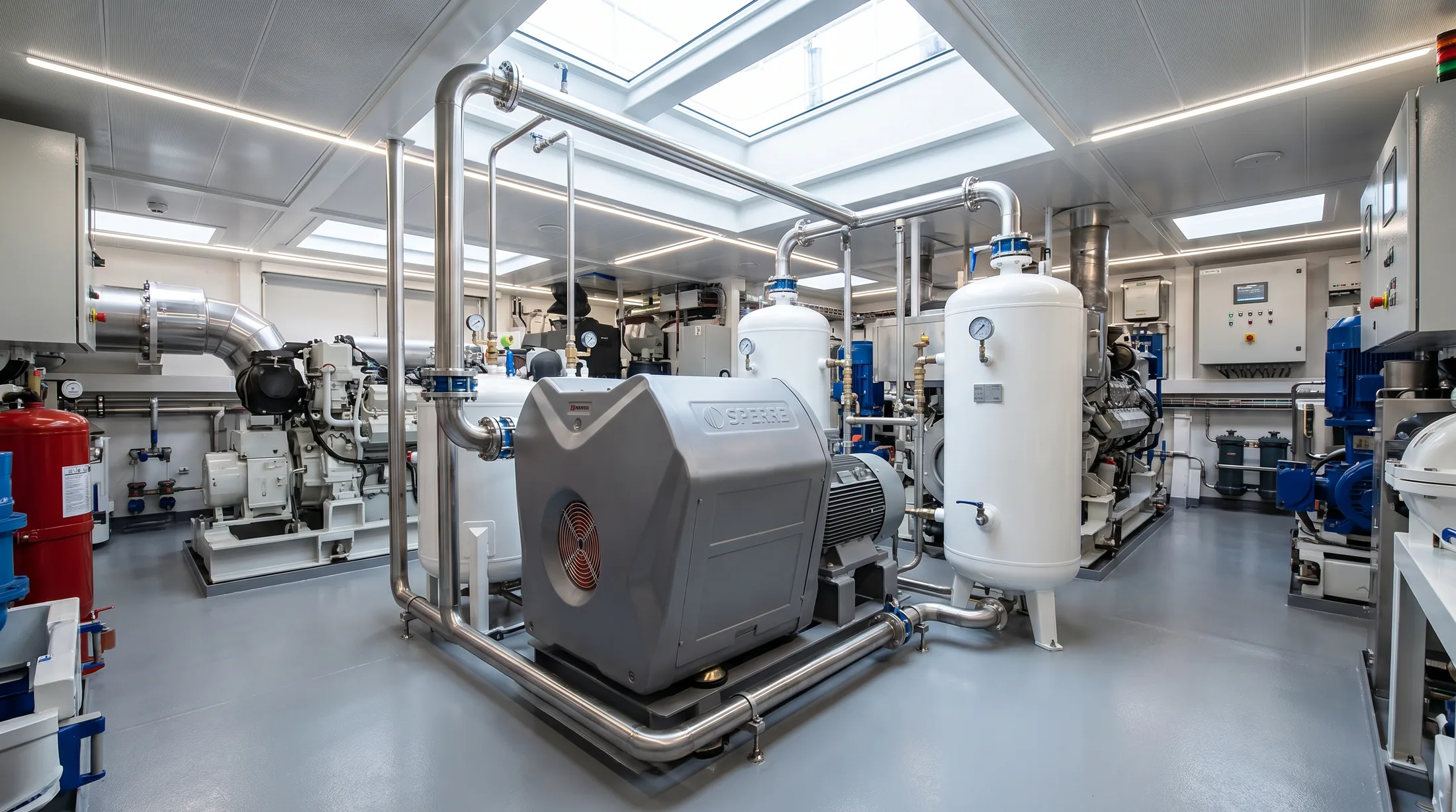 Air Compressor marine spare parts in a ship engine room — Wattmare supplier India