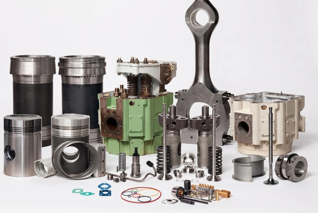 Genuine OEM marine engine spare parts — cylinder liners, pistons, cylinder heads, connecting rod, valves and gaskets