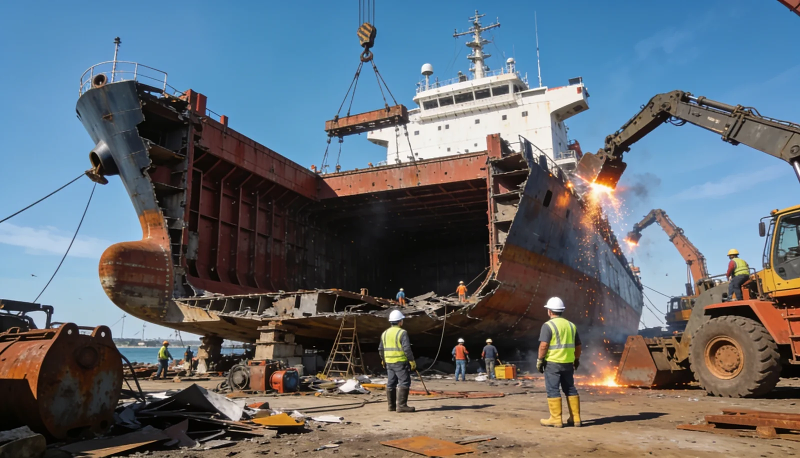 Bulk carrier being recycled at Alang