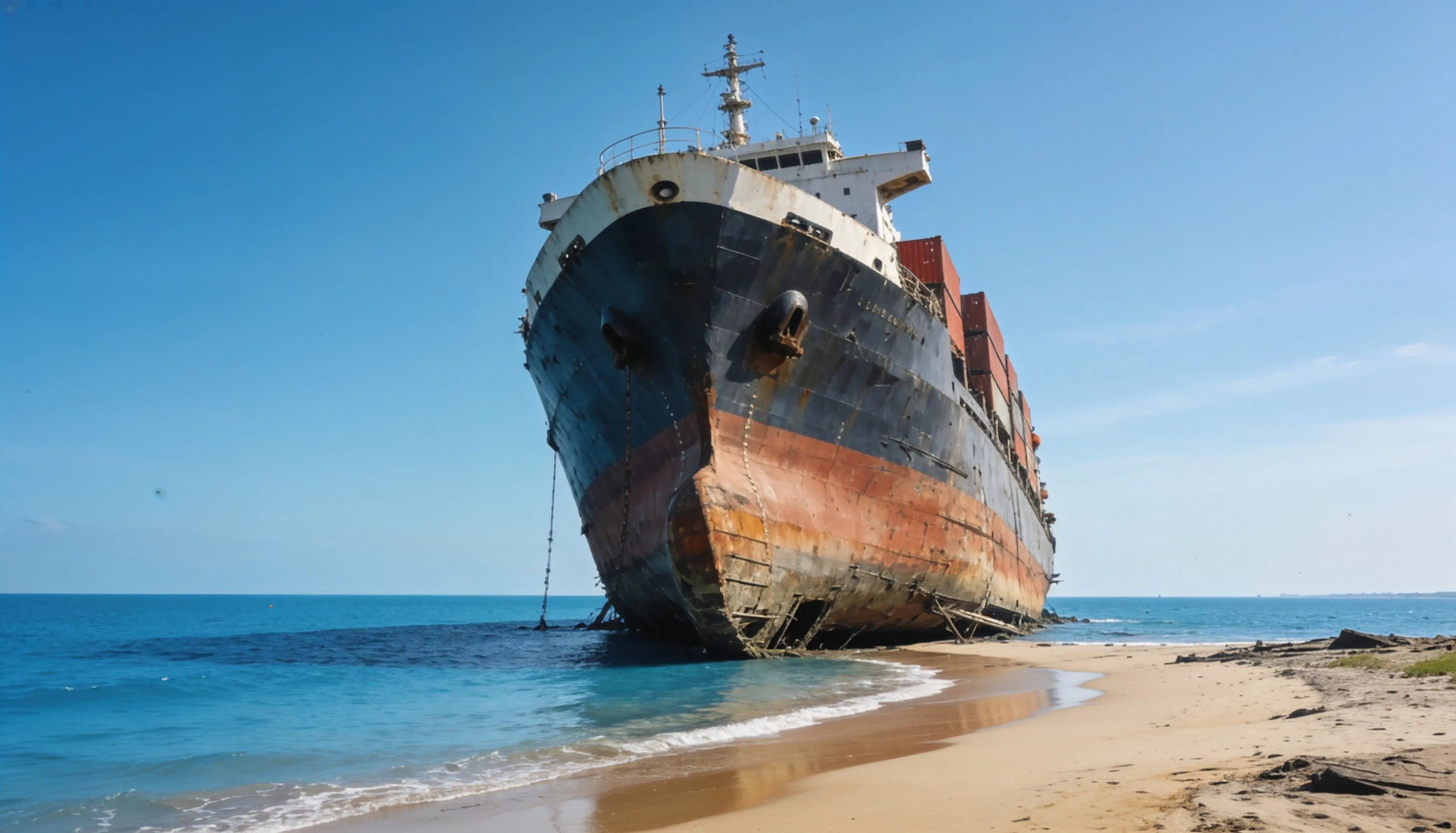 Ship being beached at Alang at high tide