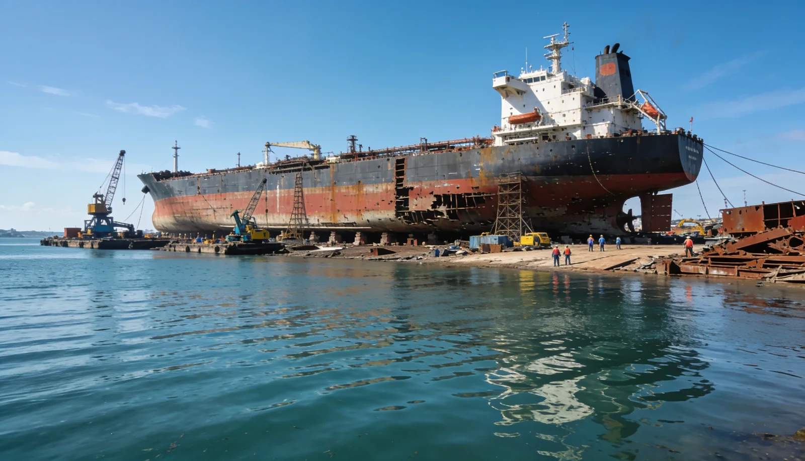 Oil tanker being recycled at Alang