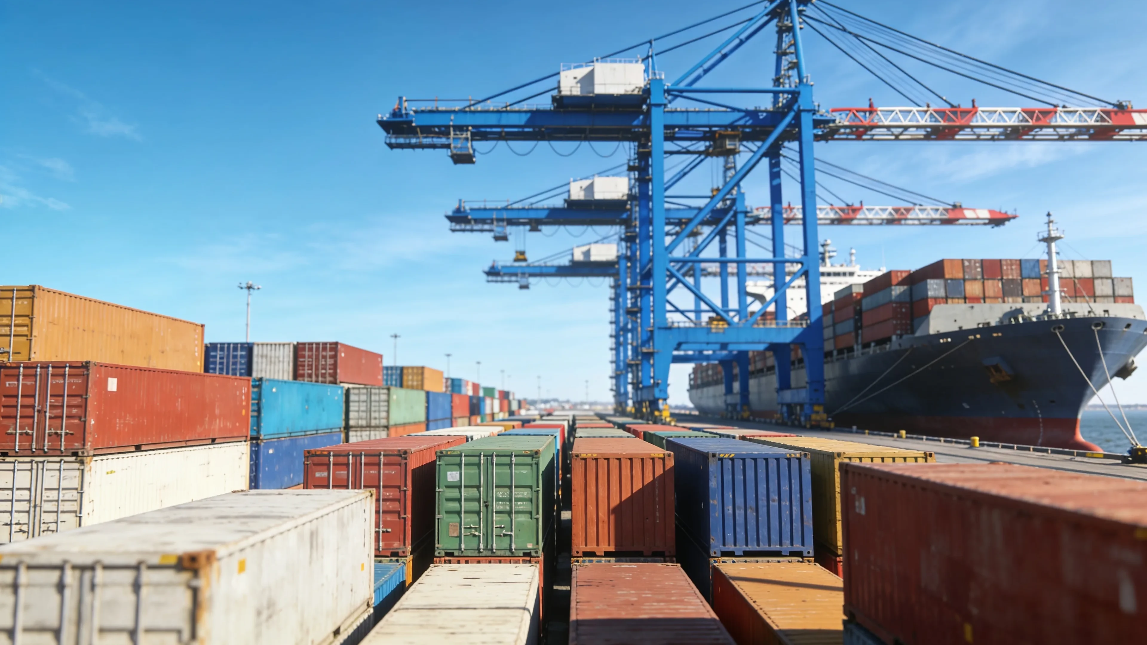 Container terminal loading a vessel - marine spare parts delivered to ports worldwide