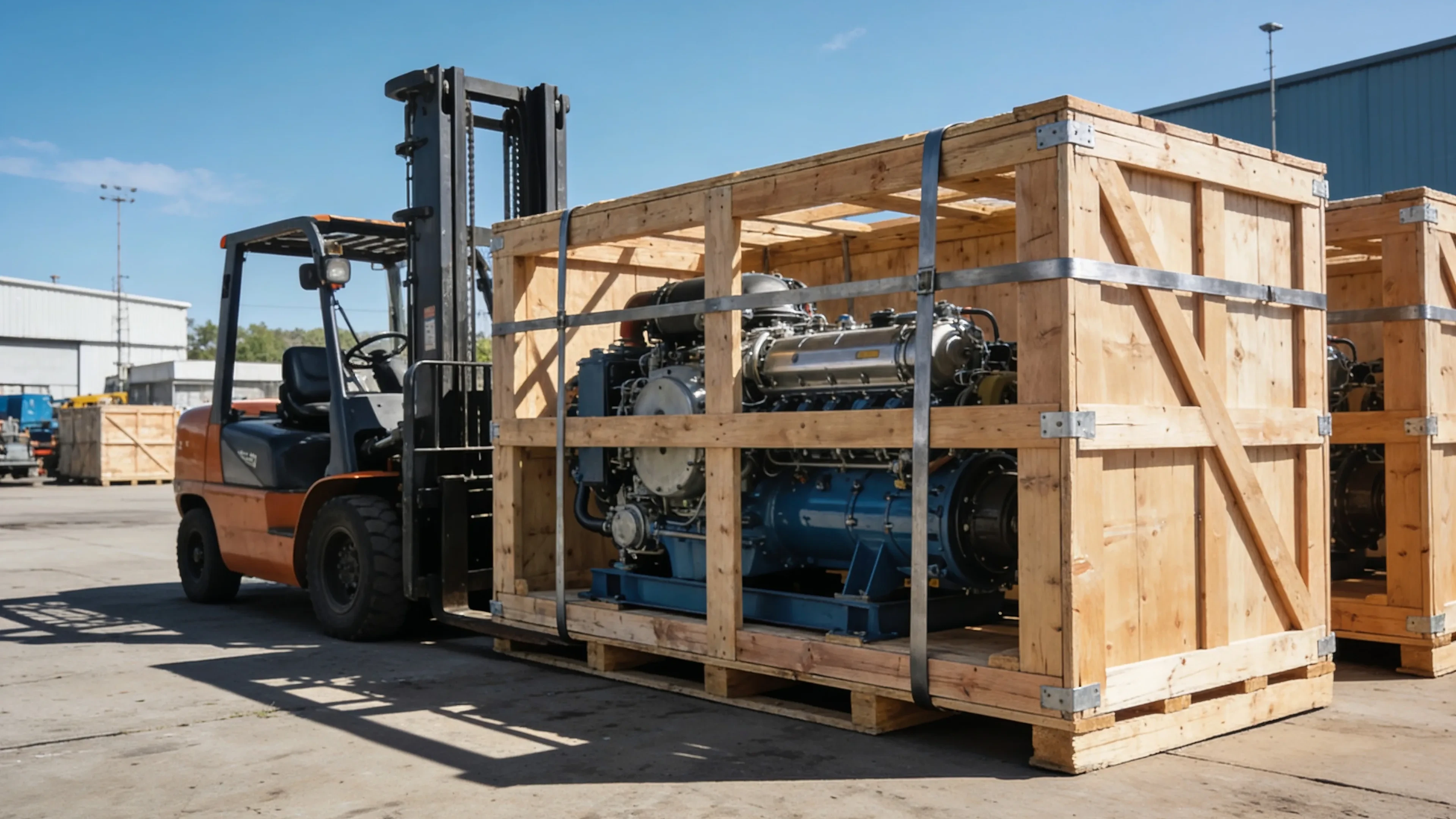 Marine spare parts crated and ready for export in a Bhavnagar yard