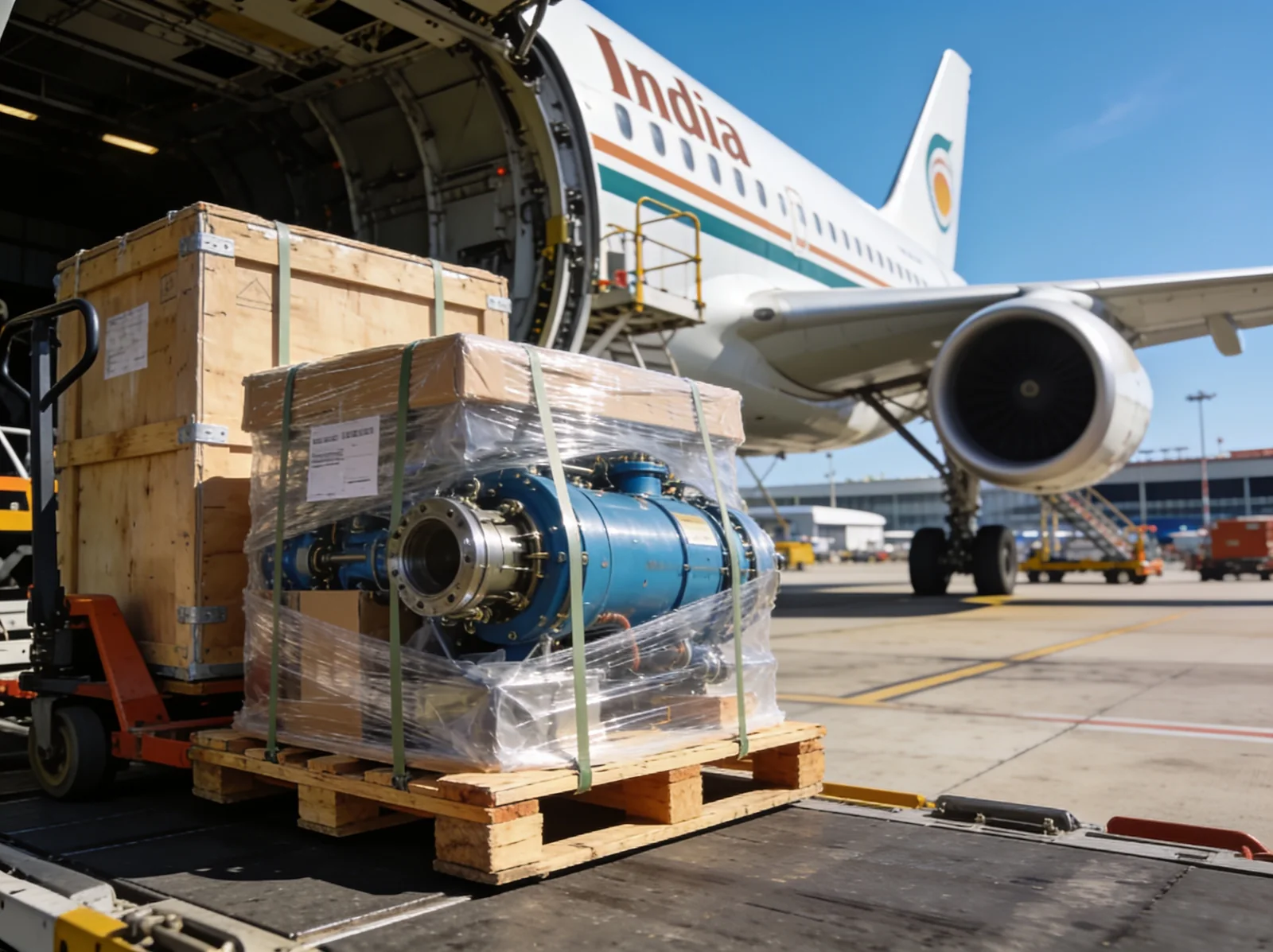 Marine spare parts loaded onto a cargo aircraft bound for Incheon or Busan, South Korea