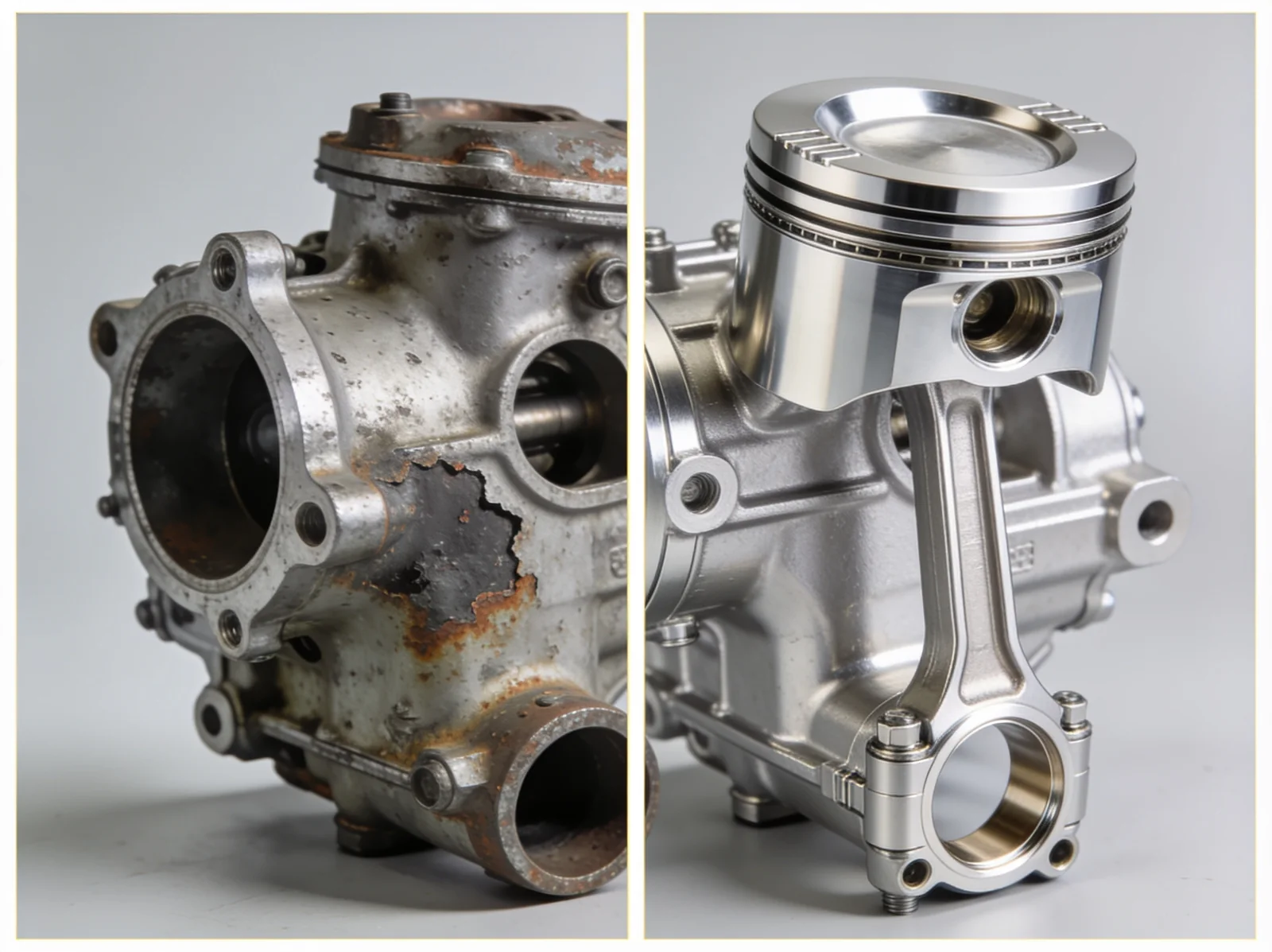 Reconditioned marine engine component on a clean bench in India