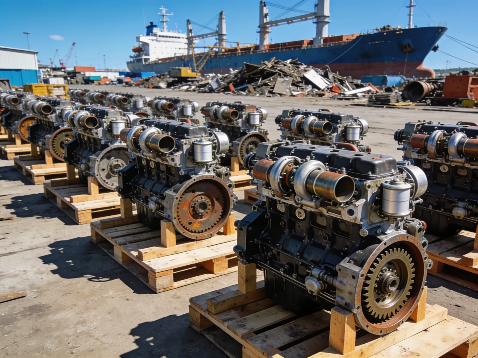 Recovered marine spares at Alang ready for fast reconditioning