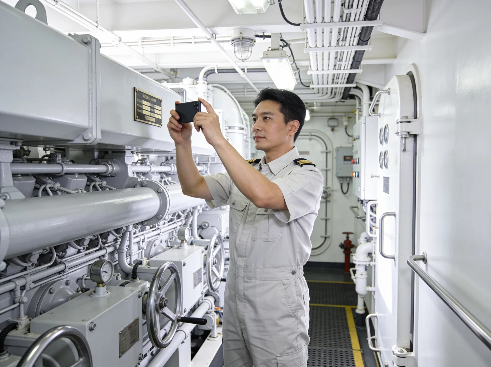 Chief engineer sending a part nameplate photo on WhatsApp