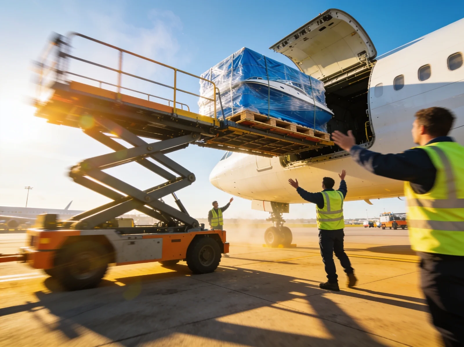 Marine cargo loaded onto an aircraft