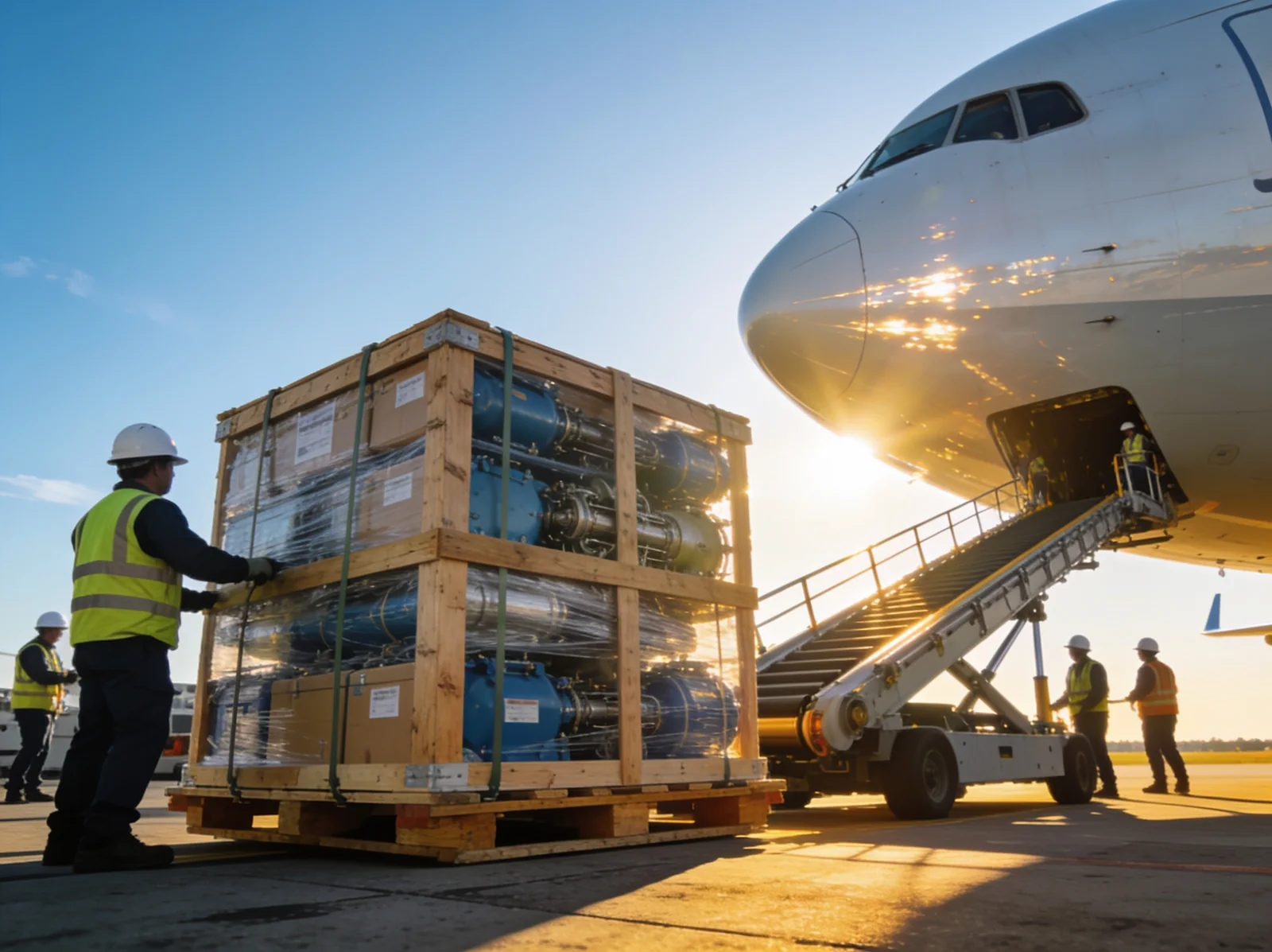 Marine spare parts loaded onto a cargo aircraft in India for air freight to Turkey