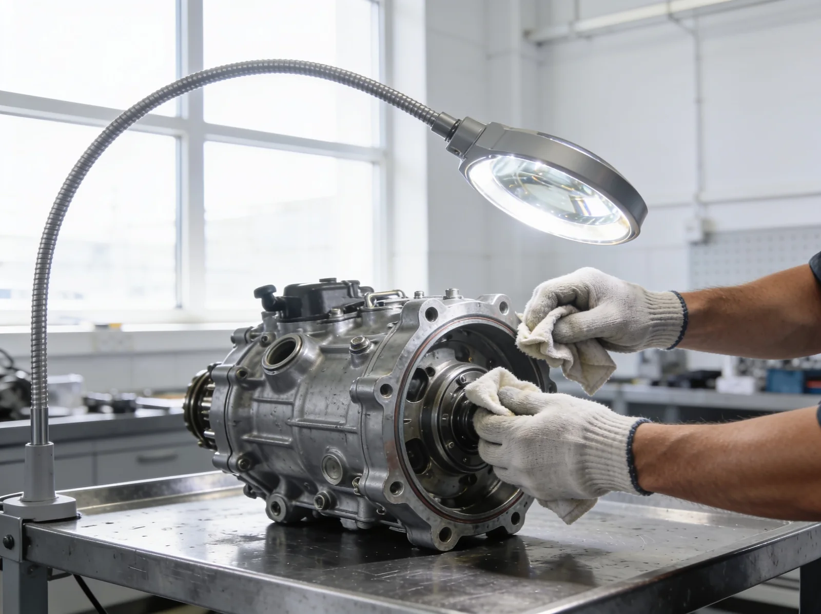 Reconditioned marine engine component on a clean bench in India for export to Turkey