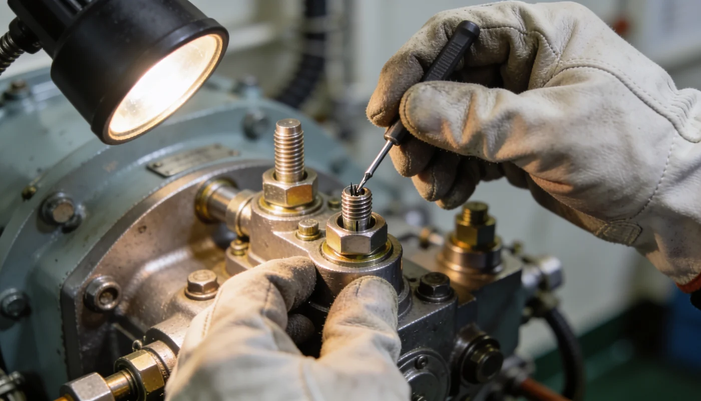 Technician adjusting governor speed droop and needle valve