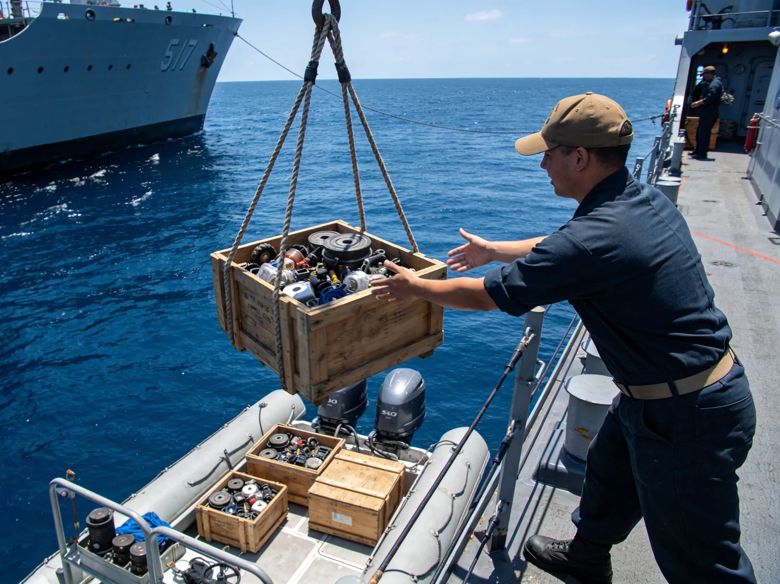 Spare-parts crate delivered to a vessel at the Port Said canal anchorage