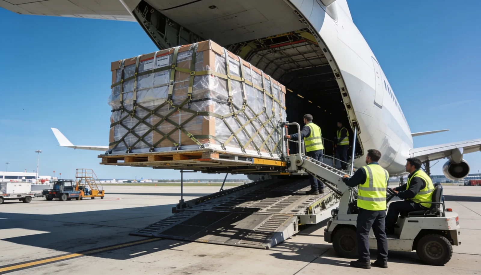 Marine spare parts loaded onto a cargo aircraft at an Indian airport
