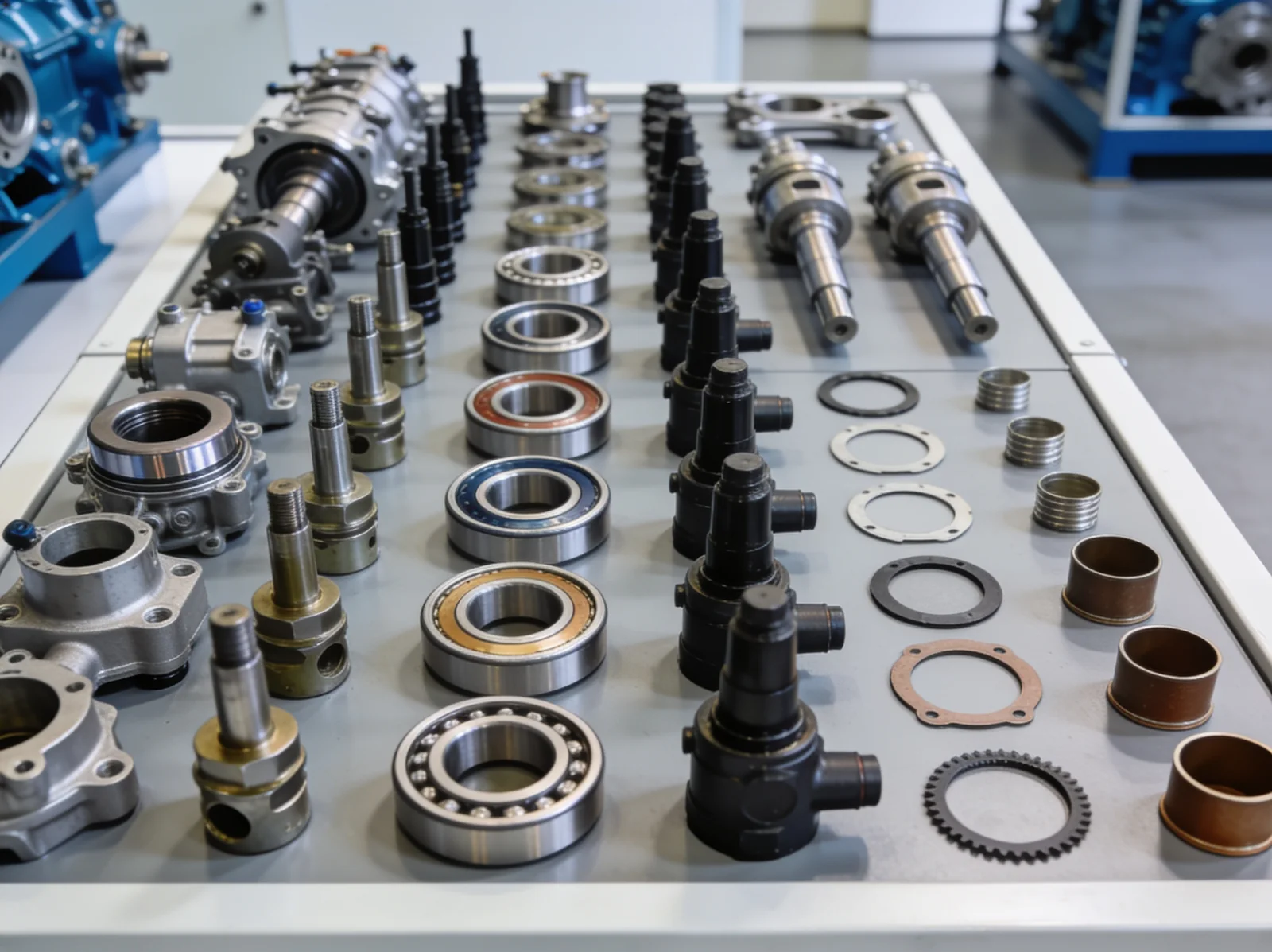 Display of assorted marine engine spare parts supplied from India
