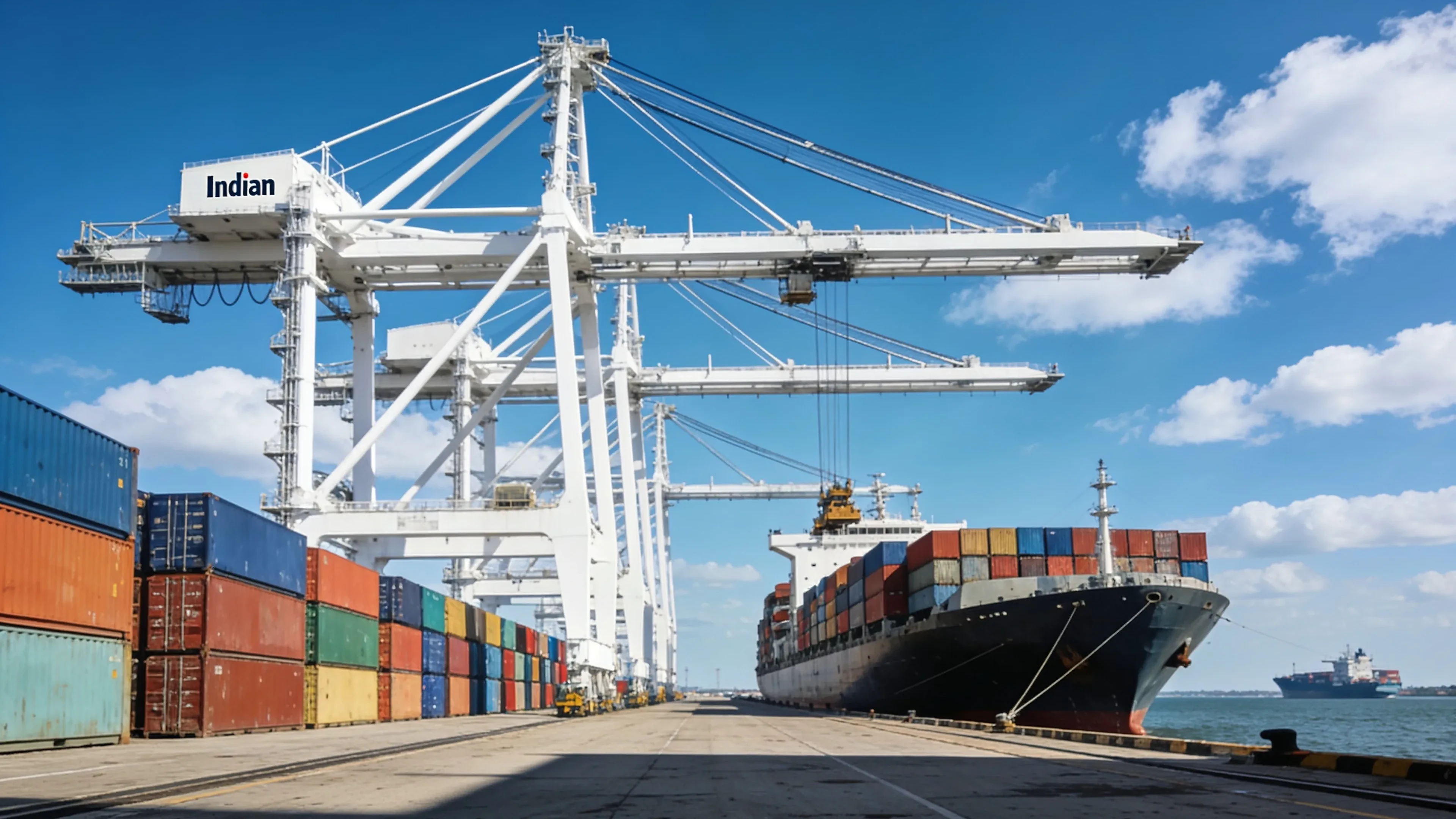 Indian container terminal with gantry cranes - get your marine spare parts quote from India