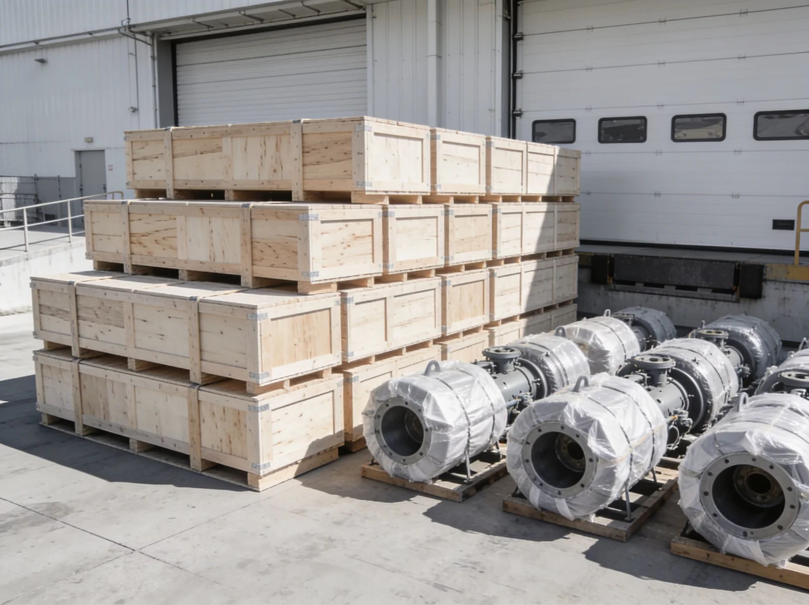 Seaworthy export crates of marine parts ready to ship from India