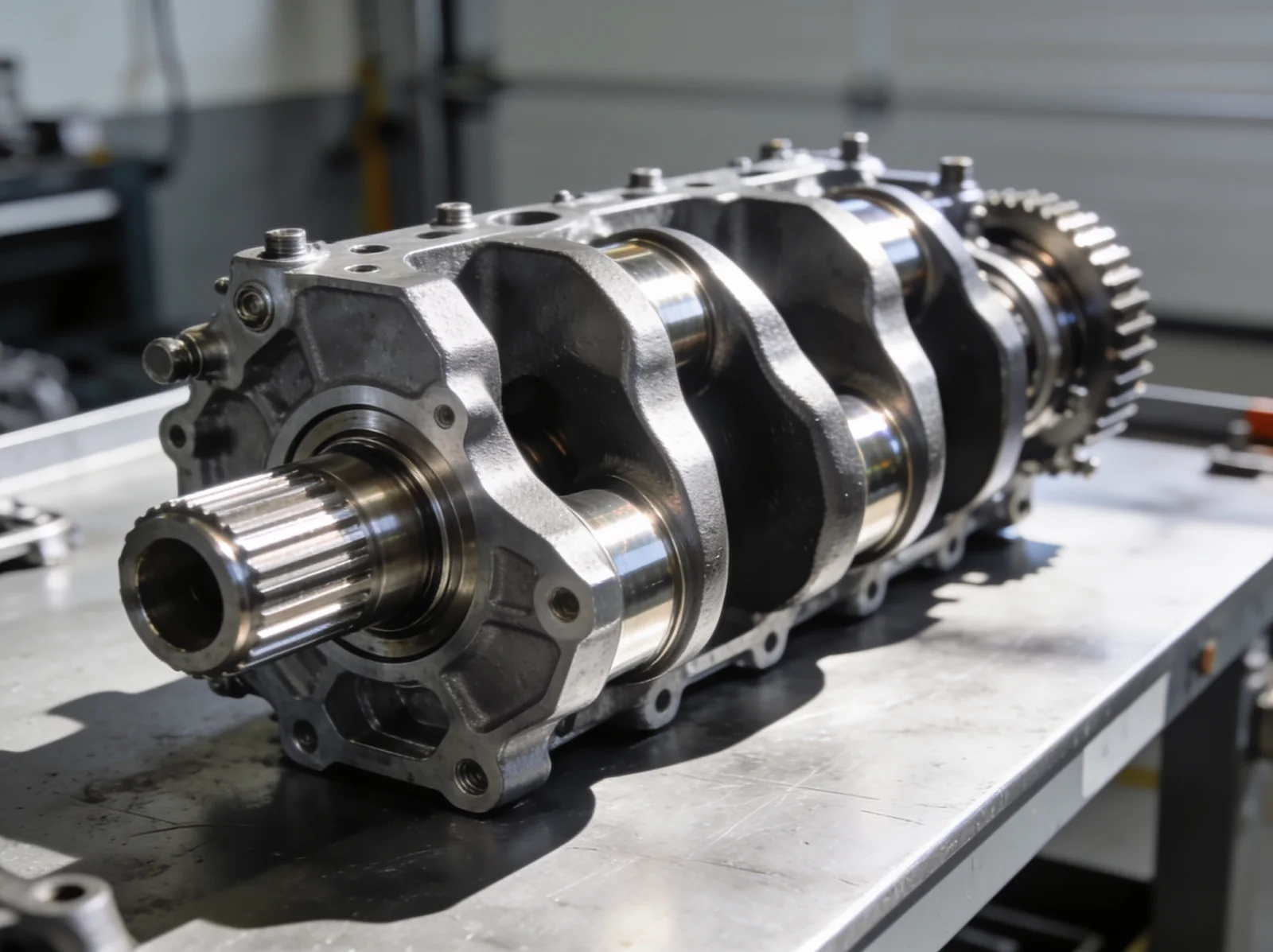 Reconditioned marine engine component on a clean bench in India