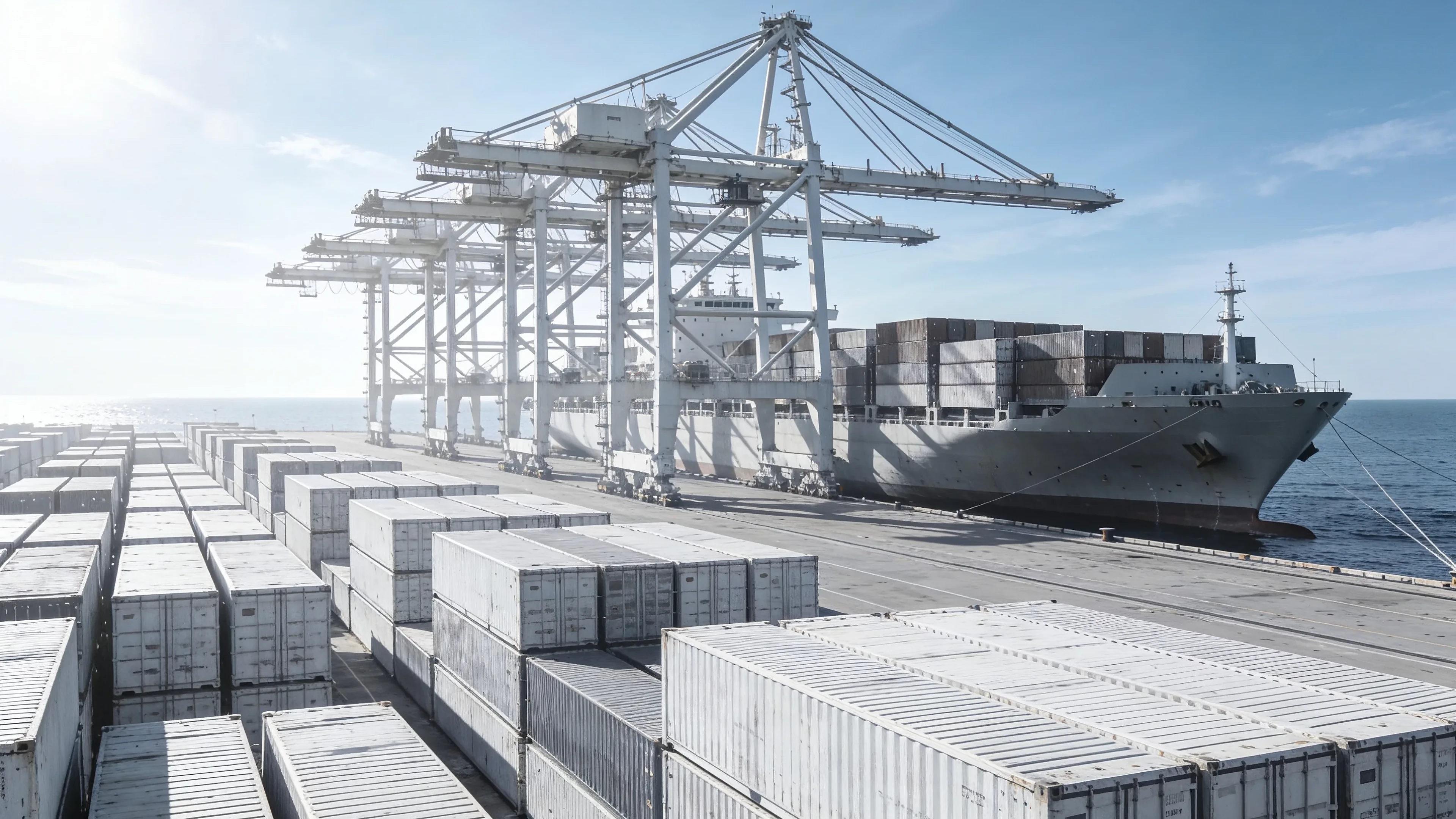 Crated marine parts moving by truck for inland delivery to a Chinese port terminal