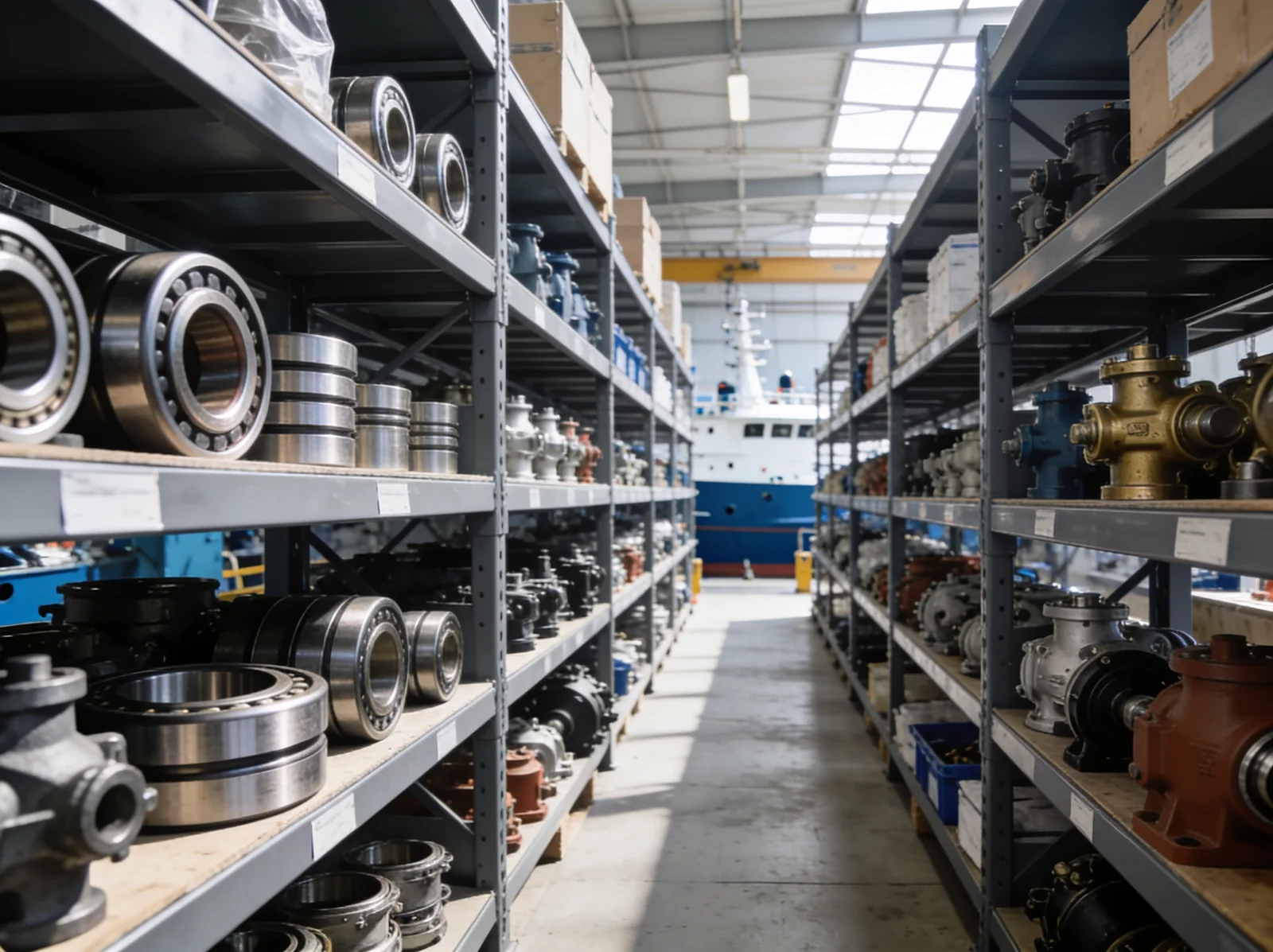 Bhavnagar warehouse of marine engine spare parts on steel racking