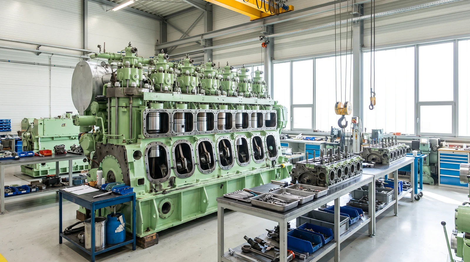 Mitsubishi UEC reconditioned parts beside Alang