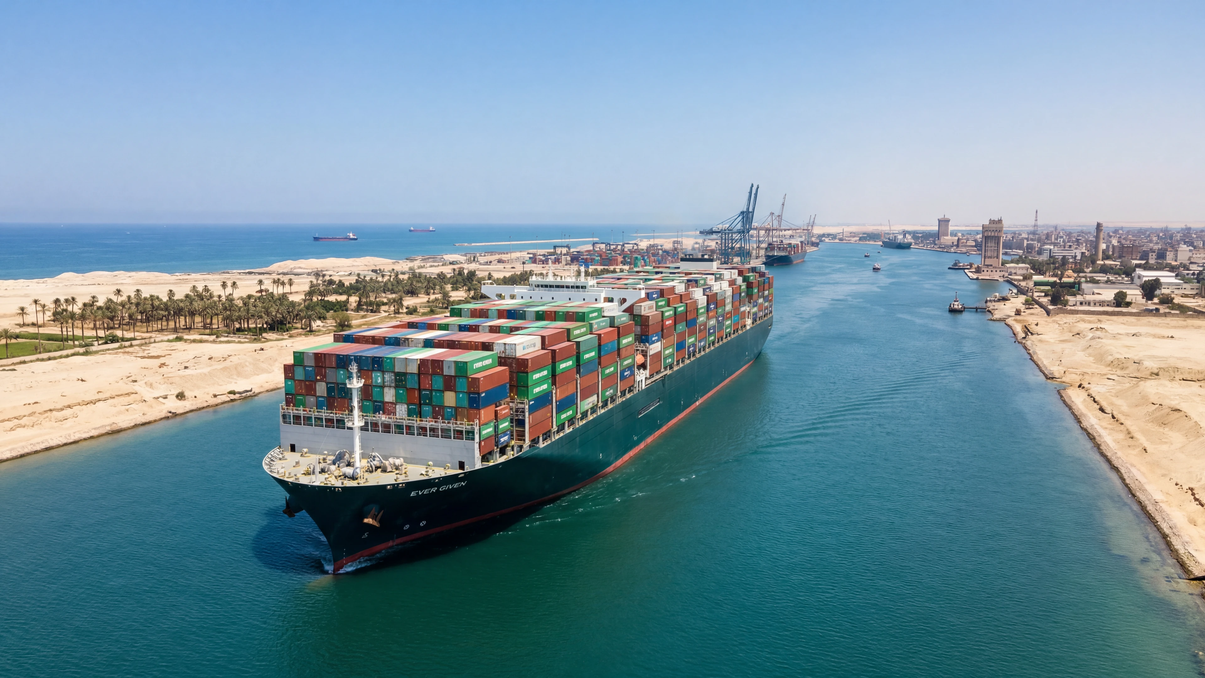 Port Said at the northern entrance of the Suez Canal - marine spare parts delivered to Port Said