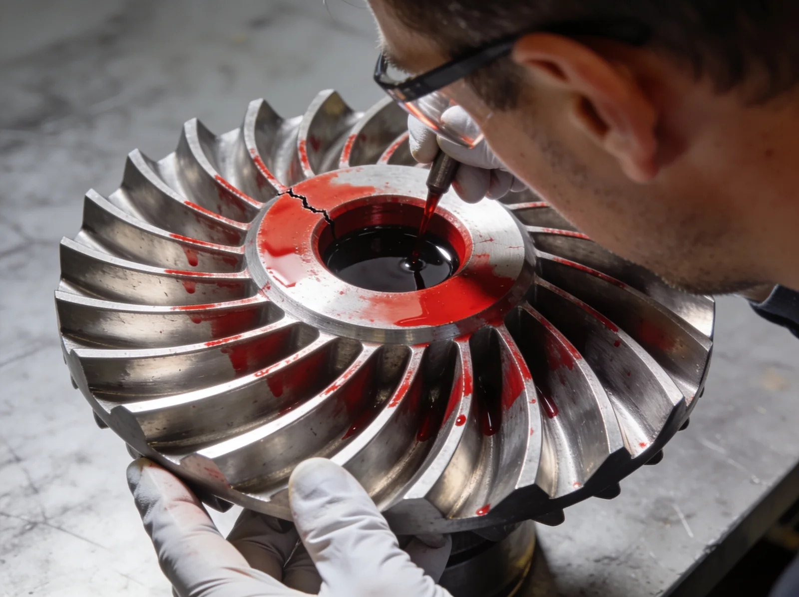 Indian marine engineers inspecting a recovered engine component bound for a Philippine-calling vessel
