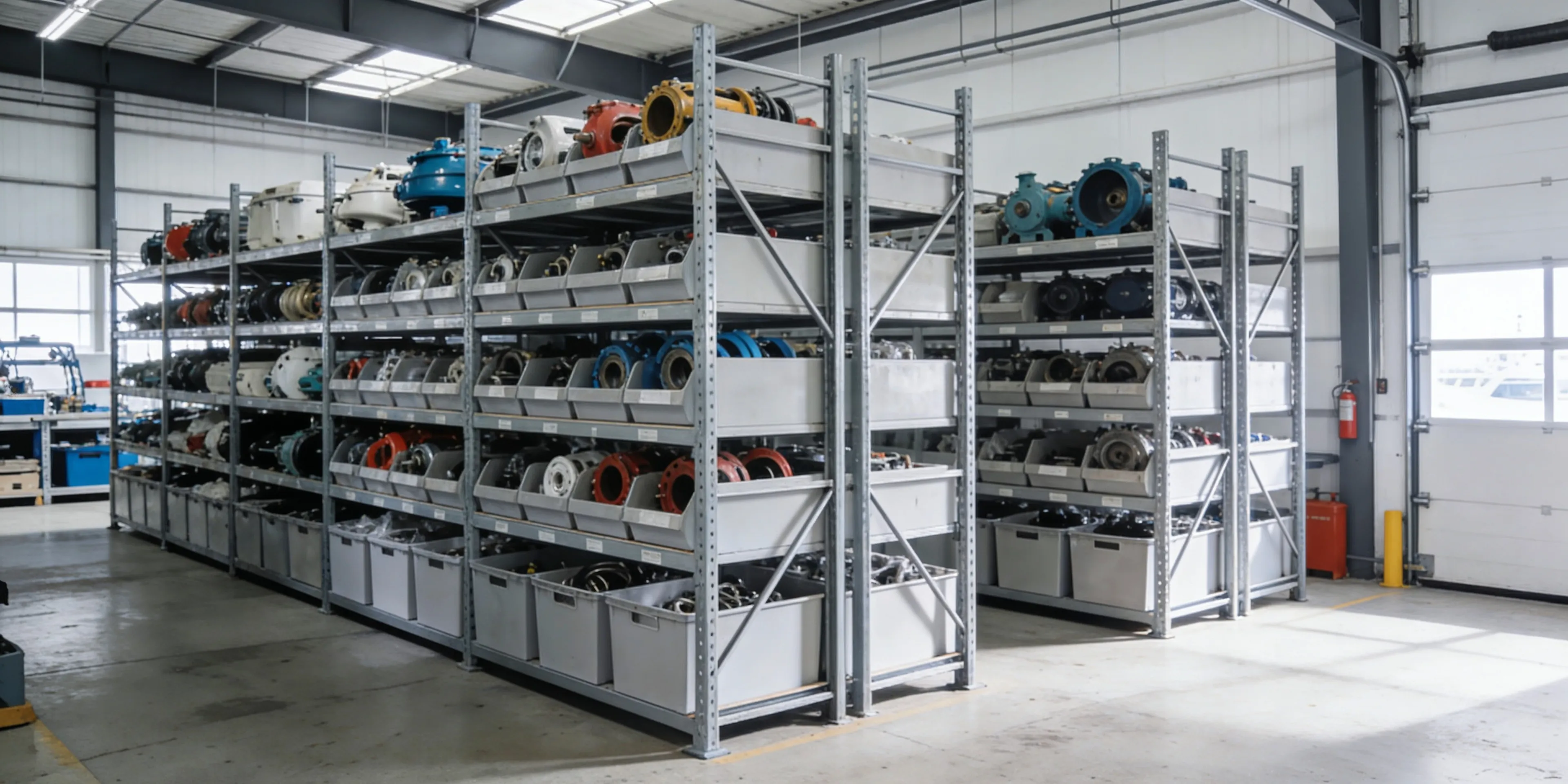 Bhavnagar warehouse of marine engine spare parts on steel racking for export to the Philippines