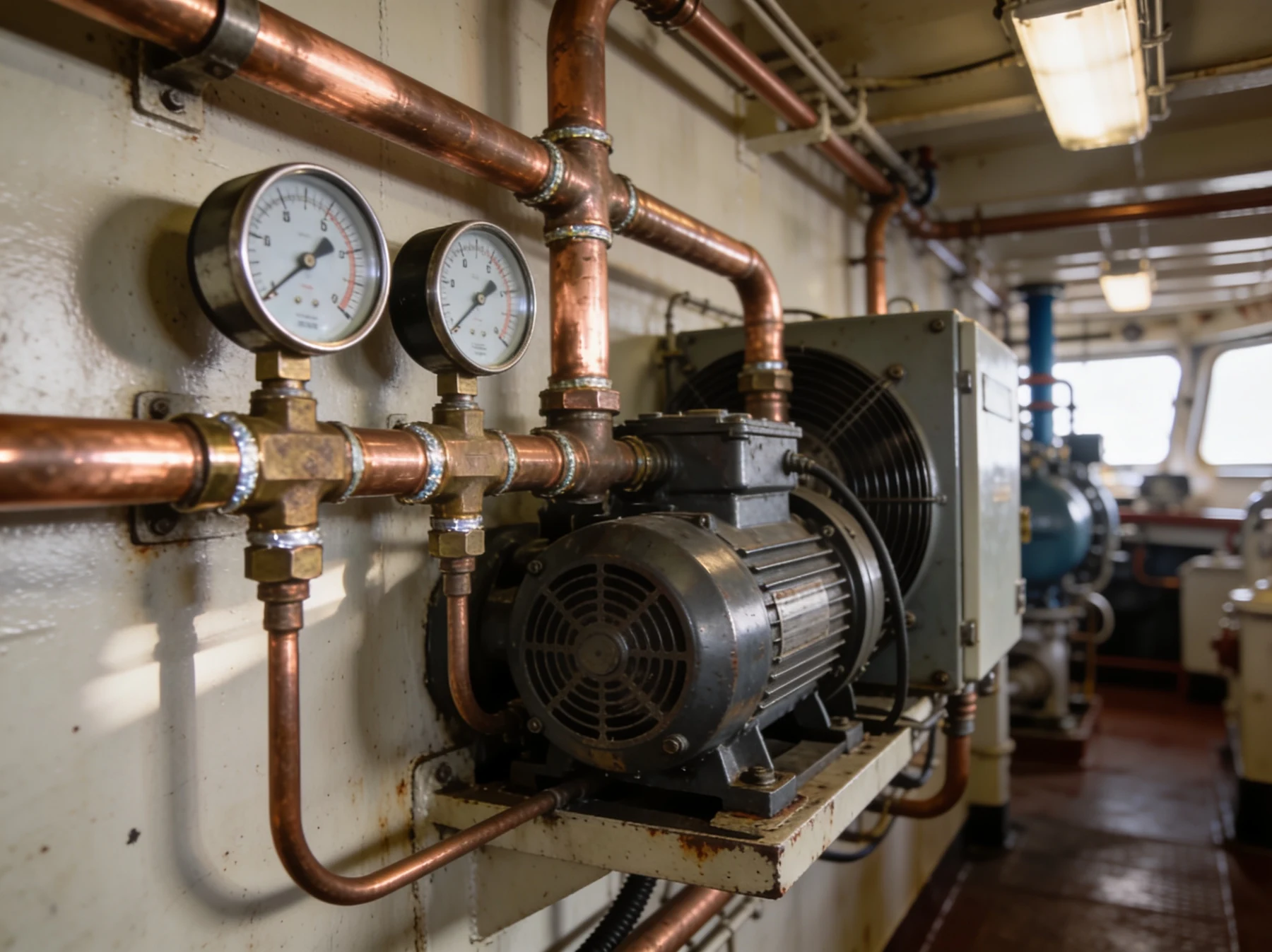 Marine refrigeration compressor and provision cooling plant in a machinery space