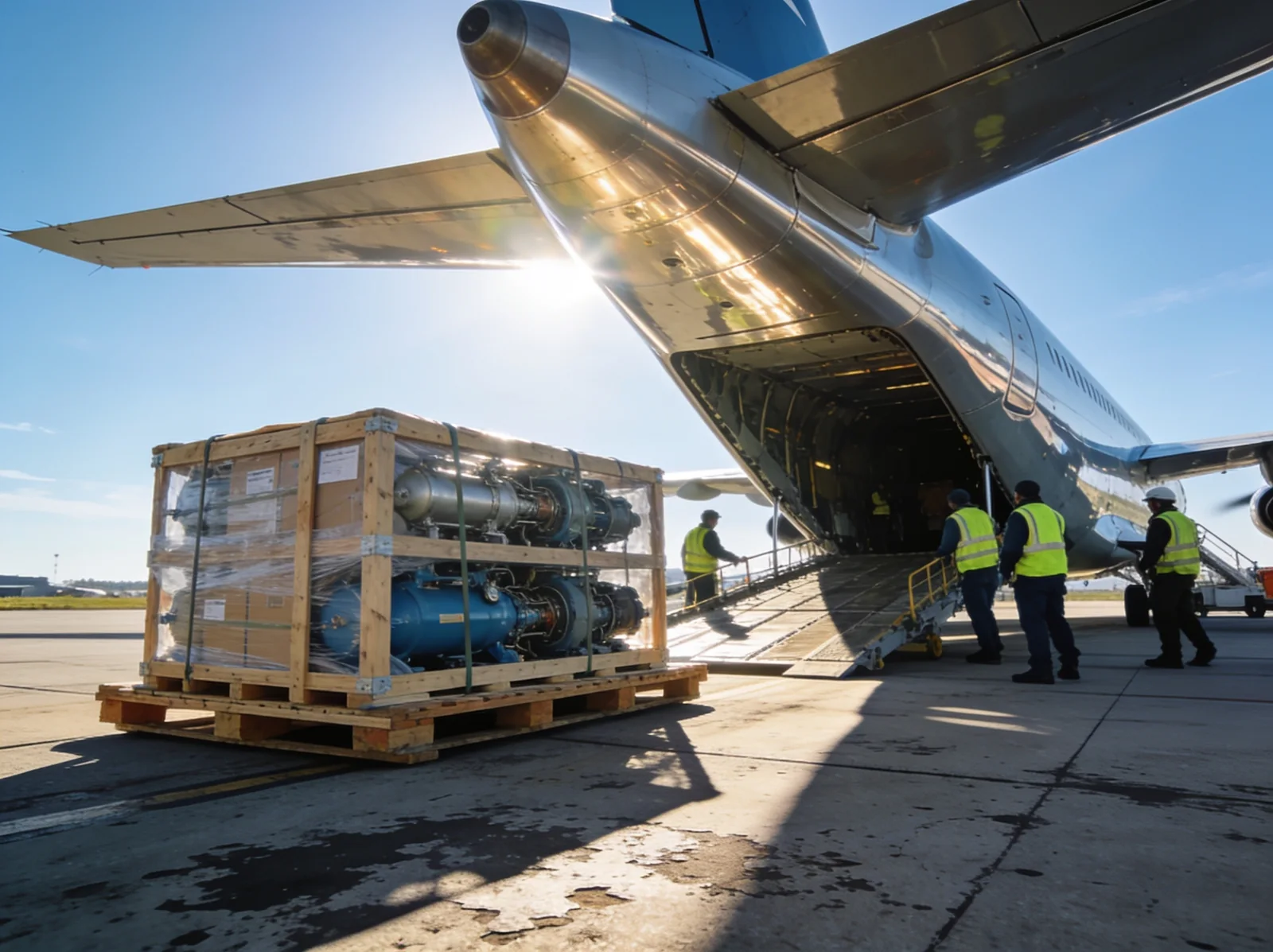 Marine spare parts loaded onto a cargo aircraft bound for Norway