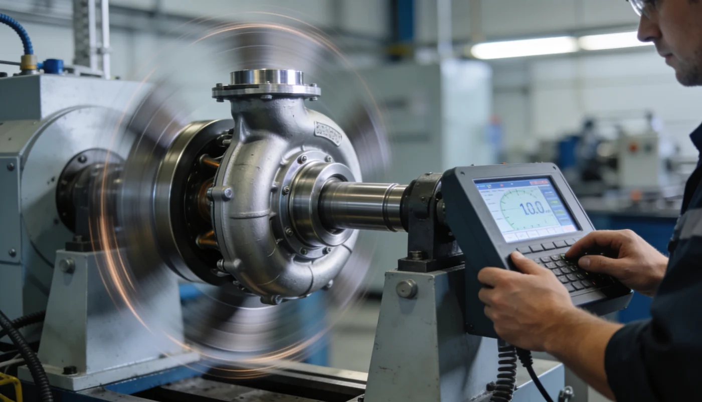 Marine turbocharger rotor on a dynamic balancing machine