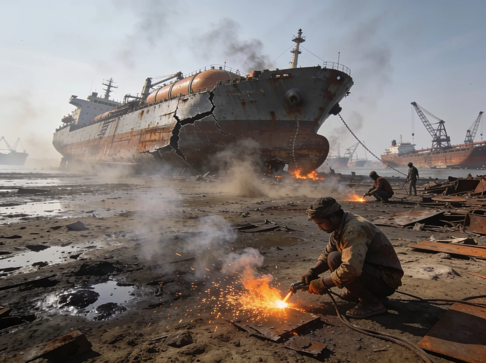 Alang ship-recycling yard — reconditioned chemical tanker spare parts | Wattmare