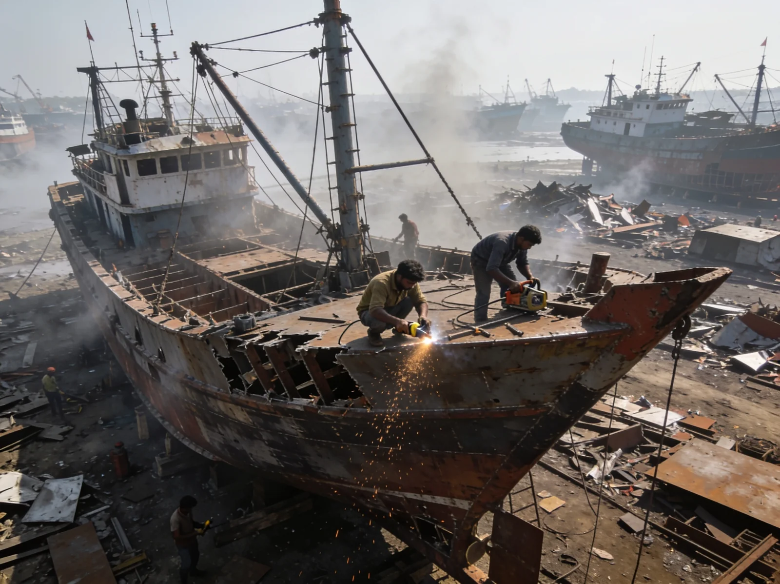 Alang ship-recycling yard — reconditioned fishing vessel spare parts | Wattmare