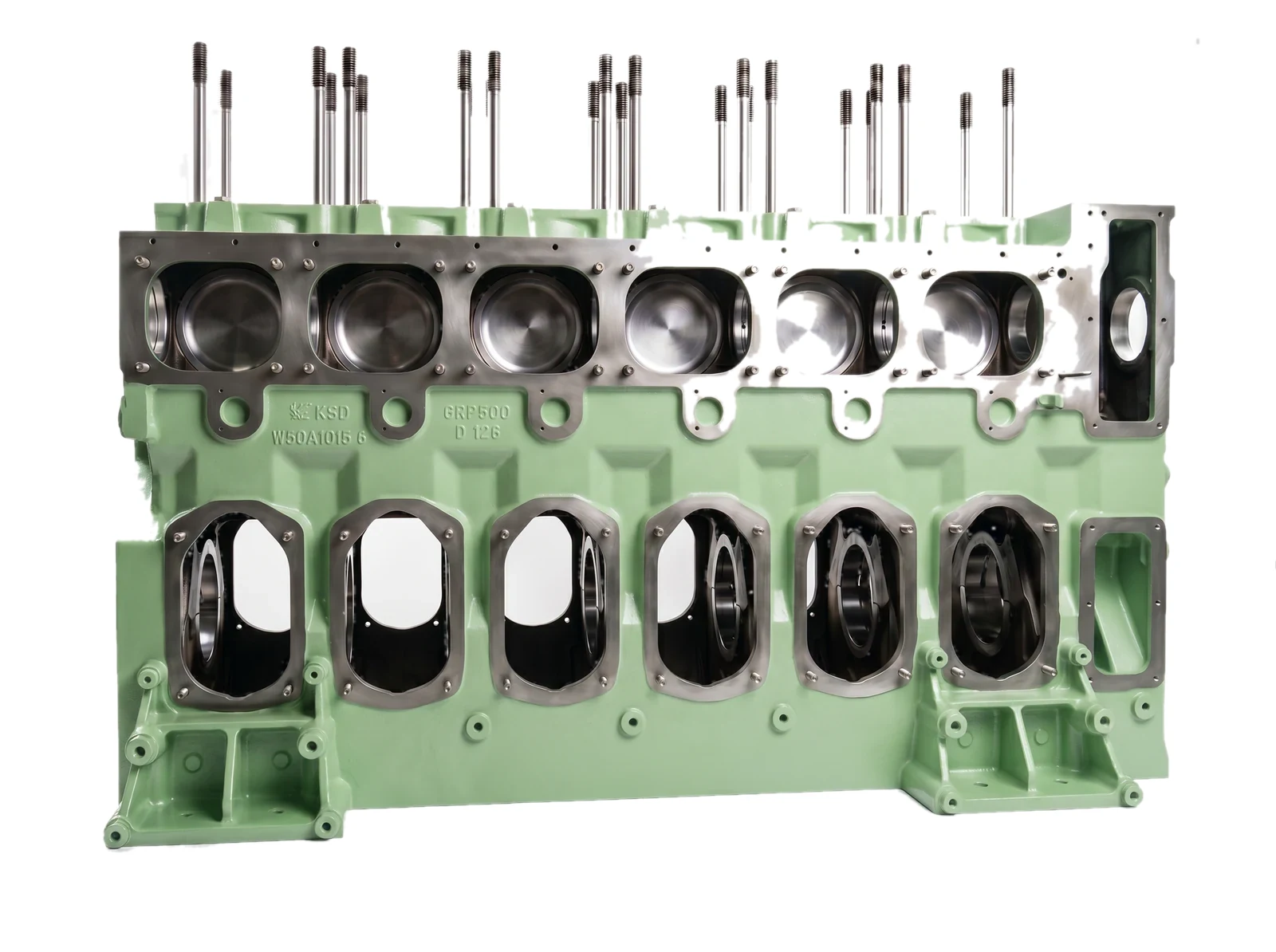 Marine main engine engine block & frame spare part — Cast-iron cylinder-frame & crankcase — genuine, OEM-equivalent and Alang-reconditioned