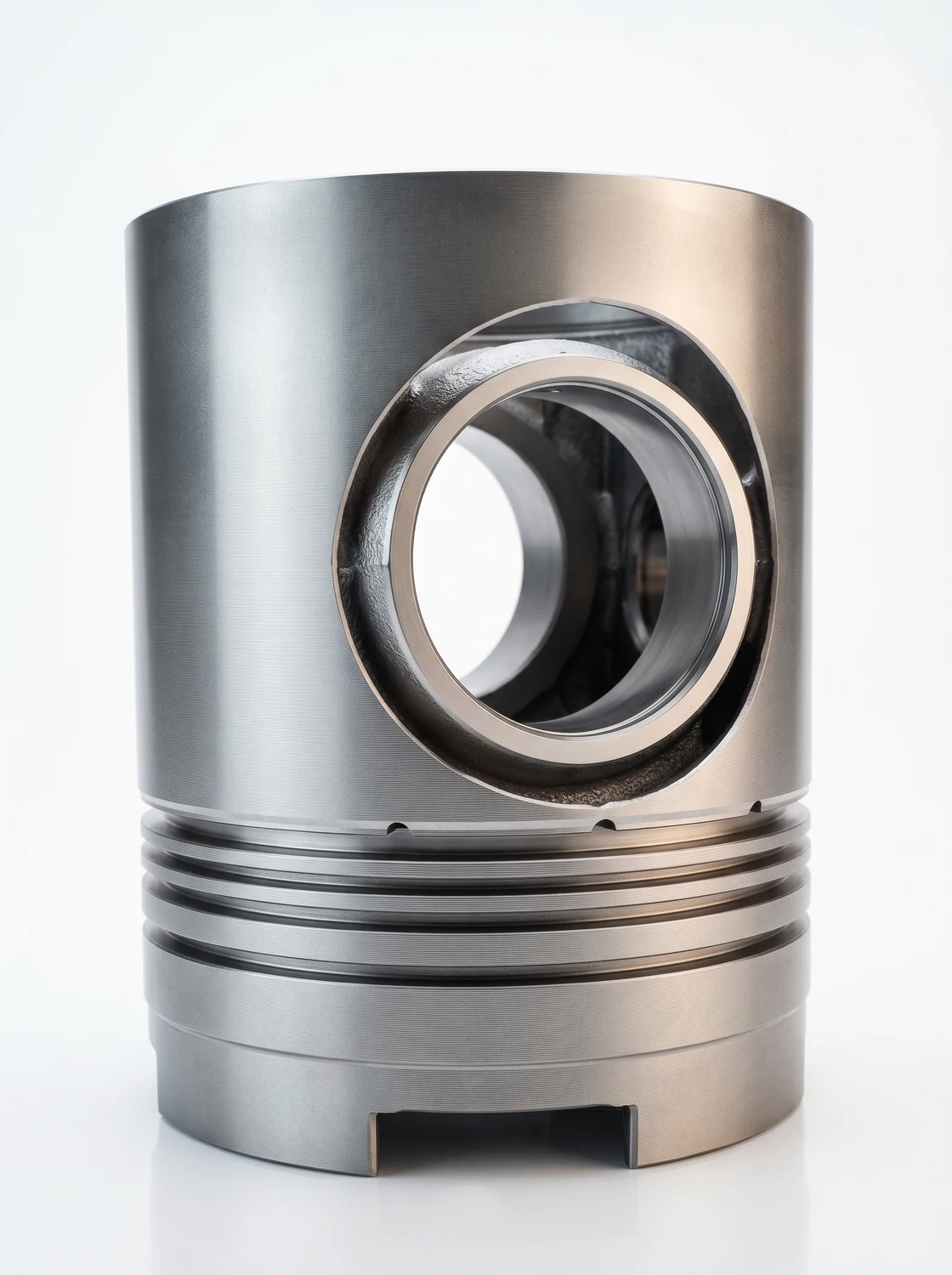 Marine engine piston crown and skirt assembly