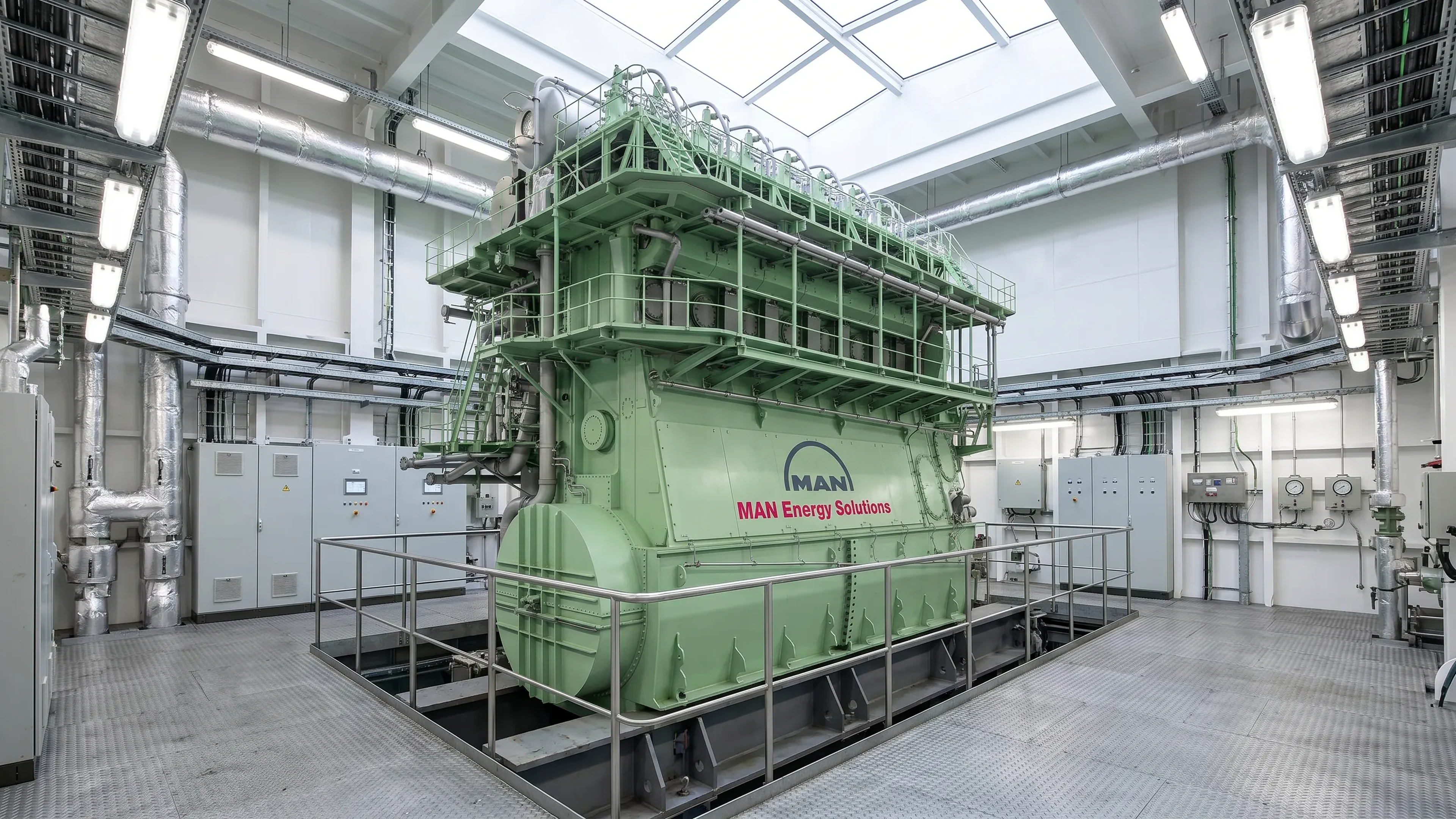 MAN B&W two-stroke marine main engine installed in a ship engine room